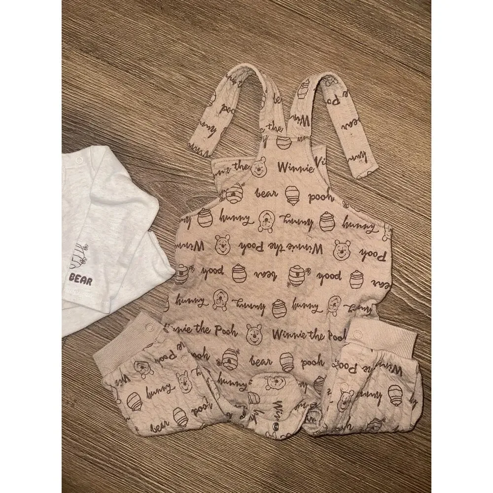 Disney Winnie The Pooh Long Sleeve And Overalls 2 Piece Outfit Size 6-9M